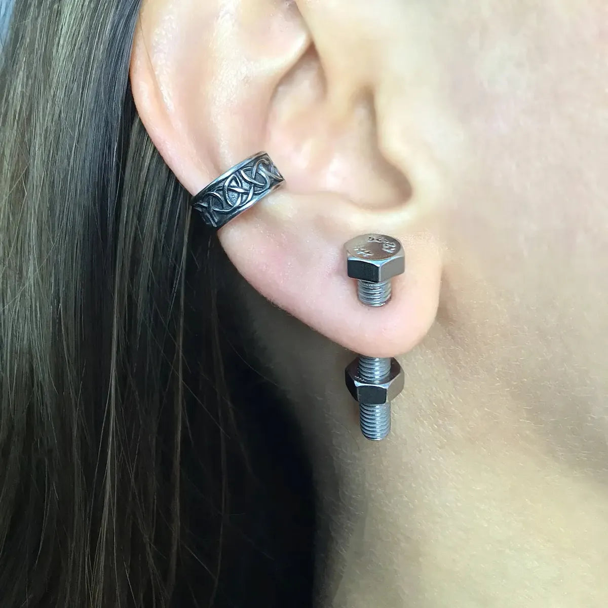 Pendientes "Industrial Fix" (Tornillo Hexagonal & Tuerca Falsa)